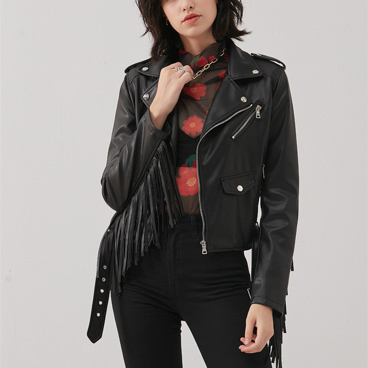 Tassel Short Slim Leather Jacket