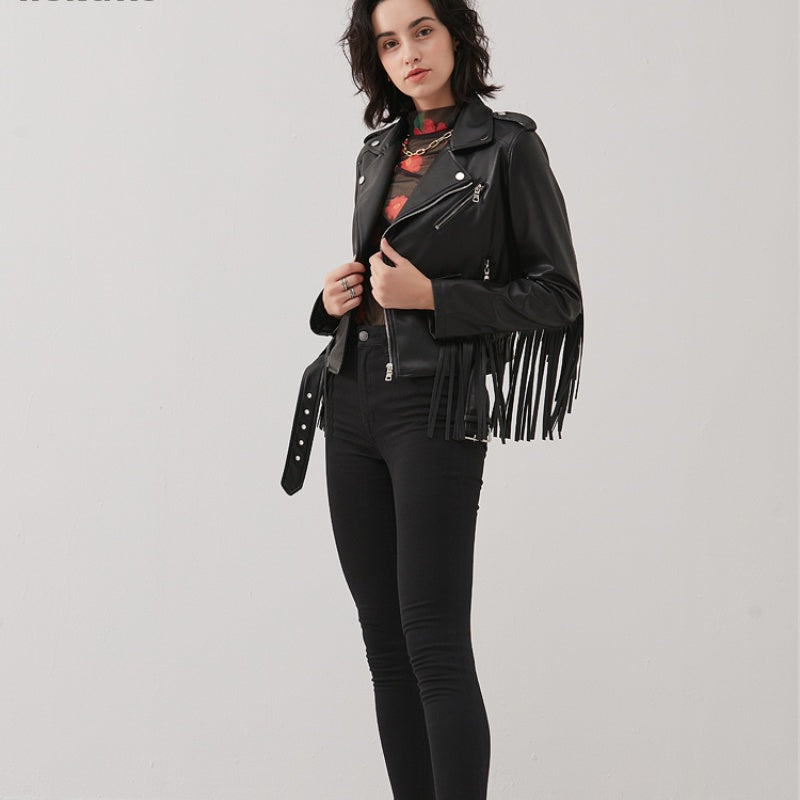 Tassel Short Slim Leather Jacket