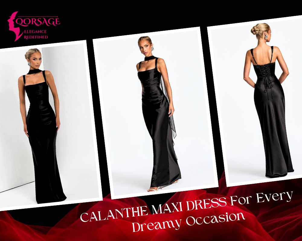 The Calanthe Maxi Dress from Qorsage, showcasing a dreamy summer glow aesthetic for special occasions.