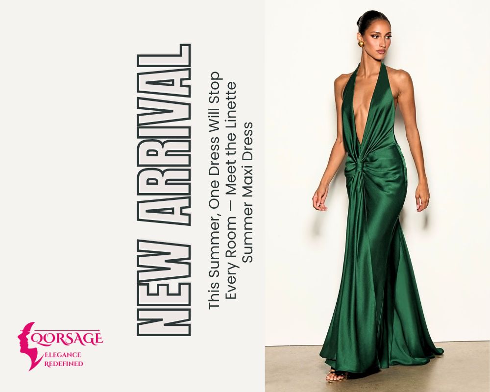 The bold backless design and flowing train detail of the Qorsage Linette summer event gown.