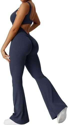 Sleeveless Flare Jumpsuits Yoga Long Pants-Gymwear