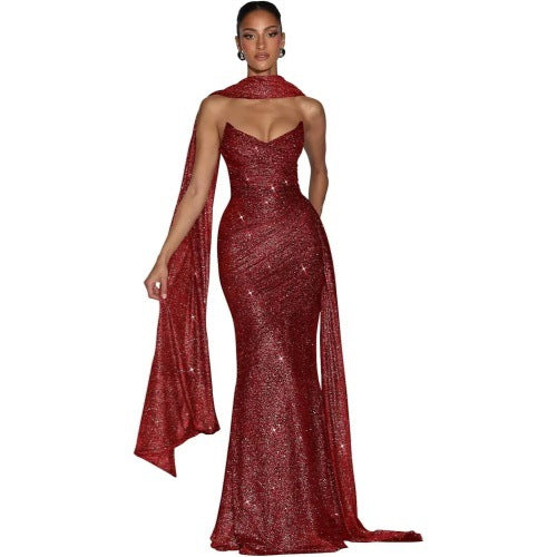 Ashika Maxi Dress in Red by Qorsage - Front full-length view of an elegant evening maxi dress