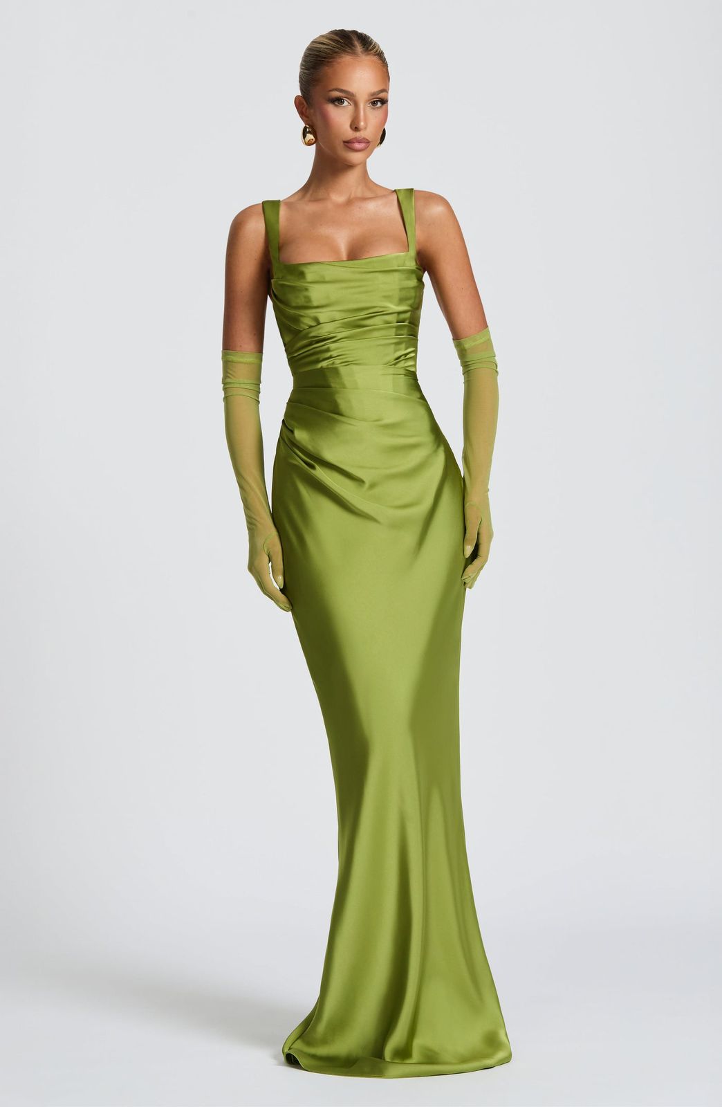 Full-length Calanthe maxi gown in satin for evening and party wear