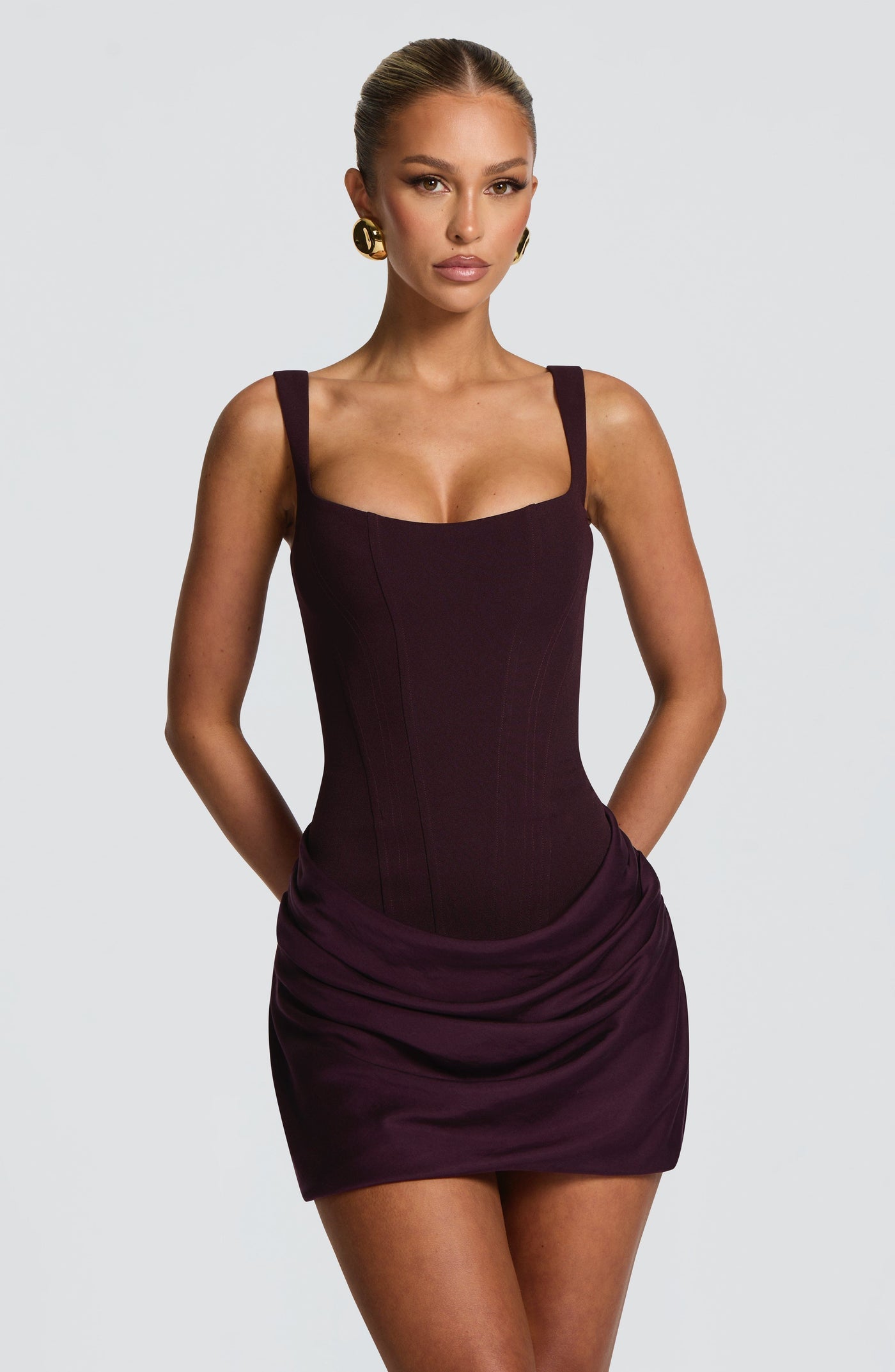 Cornelia mini dress cherry_lacquer bodycon corset style front view party dress for women