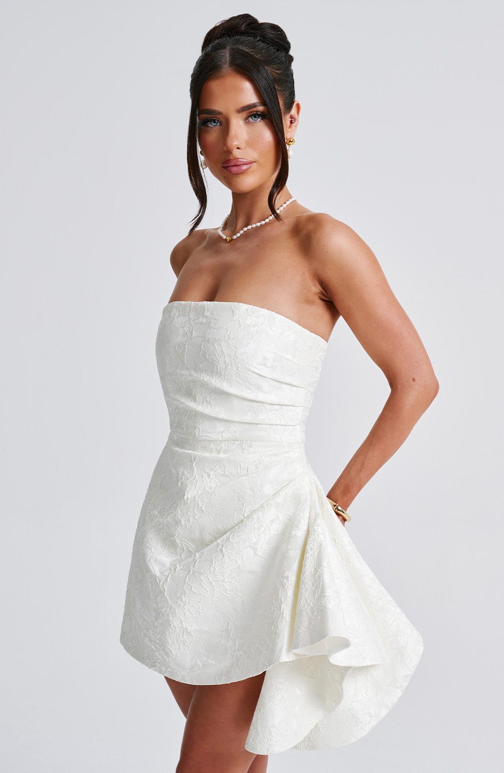 Ivory Elodie Mini Dress, a perfect cocktail dress for feminine and fun occasions
