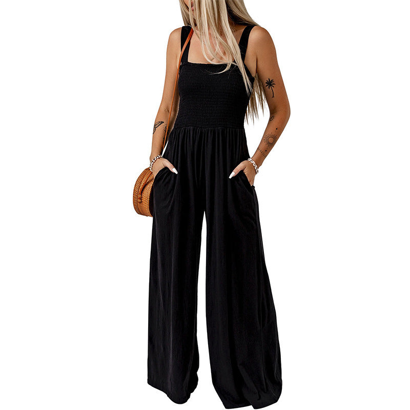 Neck High Waist Jumpsuit Women's Backless Pleated