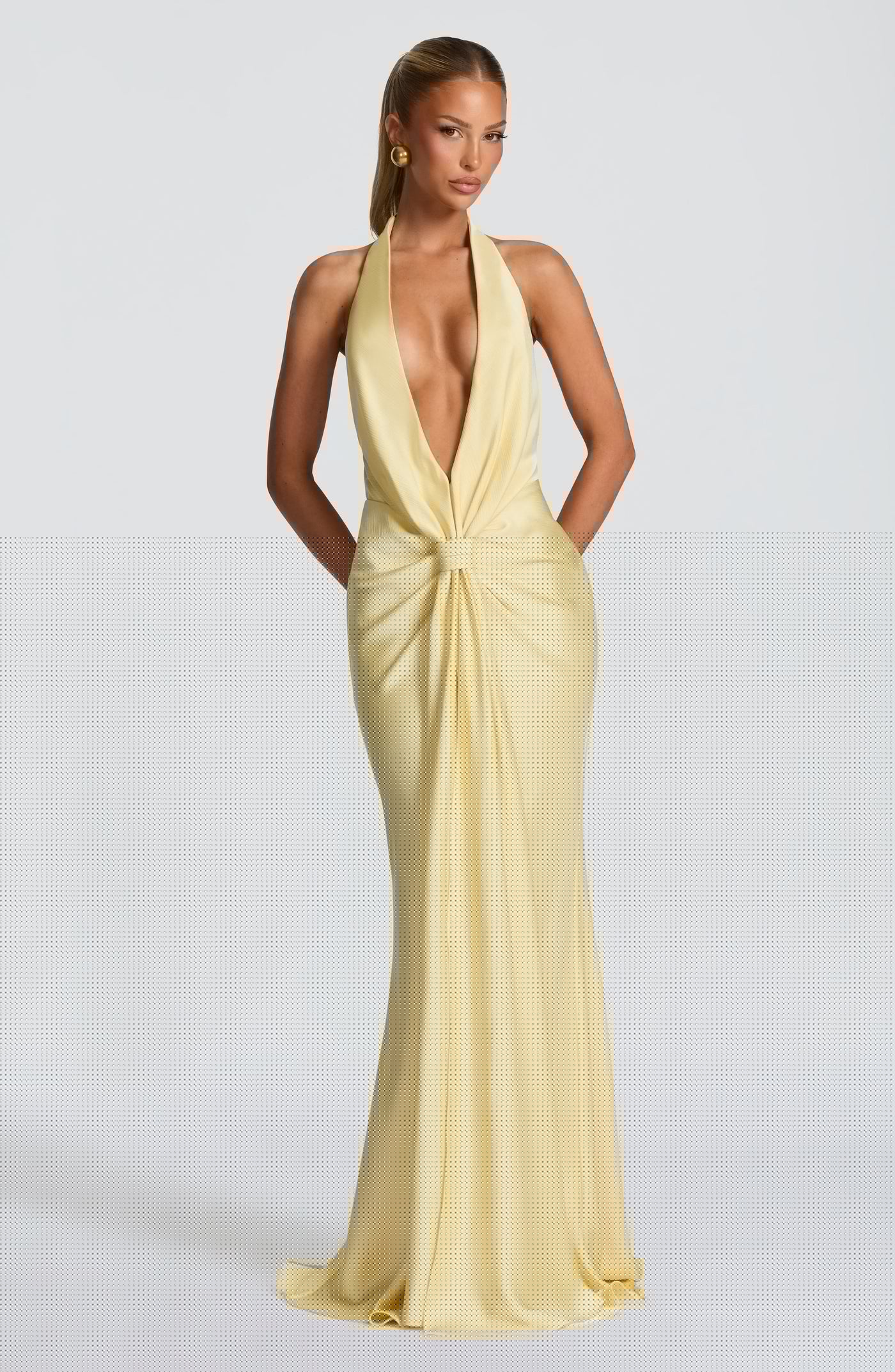 Linette Maxi Dress by Qorsage - Front full-length view of an elegant, flowing evening gown
