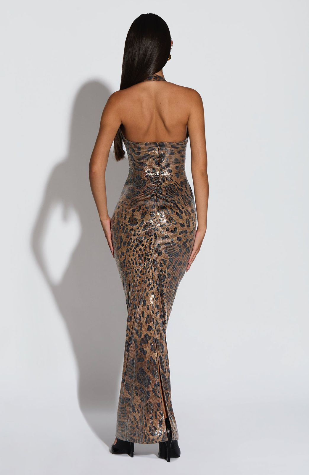 Rear view of the Morena Maxi Dress showing the sophisticated back design and tailored fit